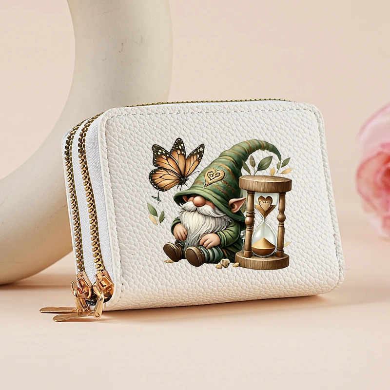 Gnome Featuring a Dwarfs Double Zipper Wallet Lychee Pattern Fashion Short Credit Card Holder with Large Capacity Coin Purse – Detail 4