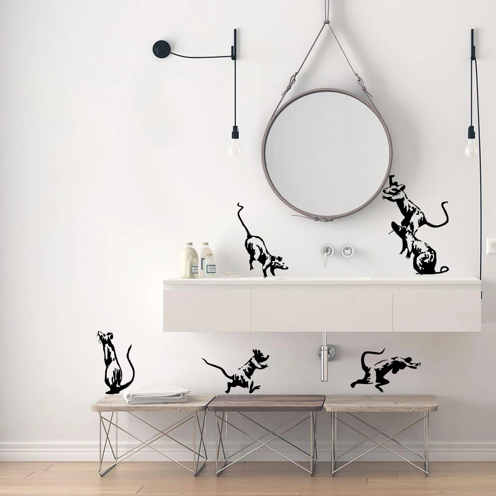 5 pezzi Banksy Toilet Rats Wall Sticker Bagno Doccia Mouse Street Art Wall Decal Vinile Home Decor