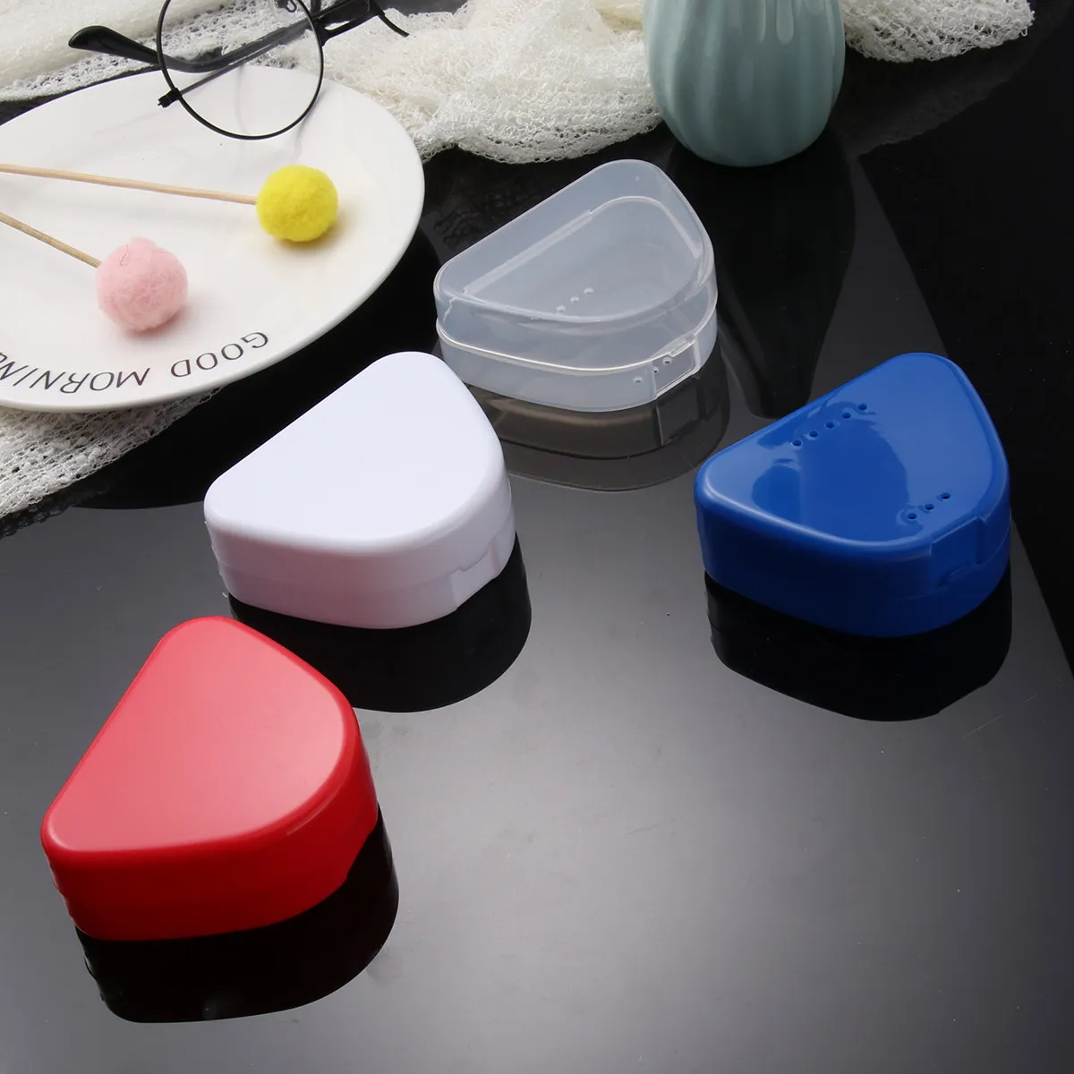 

4Pcs Denture Box Ventilated Storage Case Plastic Holder Retainer Mouth Guard Container Orthodontic Braces Dental Retainer Box