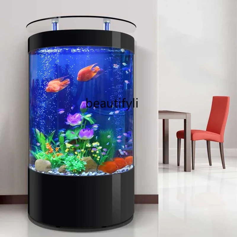 

Light Luxury Semicircle Simple Glass Fish Tank Household Aquarium Floor Change Water Ecological Pot