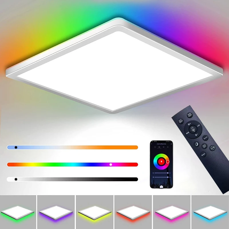 4W Square Tuya WiFi LED Ceiling Light Dimmable RGBCW Lamp with Remote Control for Living Room Bedroom Decor and Ambient Light