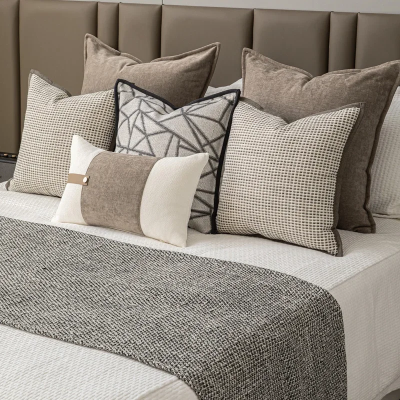 Design Luxury Cushion Cover 30x50 45x45 60x60cm Taupe Linen Woven Edged Square Pillowcase For Home Hotel Bed Living Room Sofa