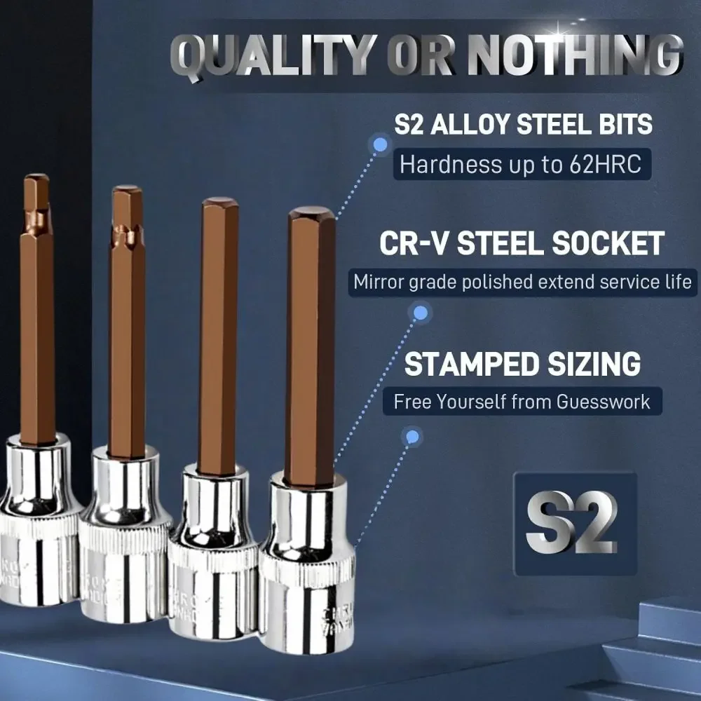 1/2‘ Drive Hex Bit Sockets 4-14mm Durable DisassemblyTool Socket Metric Portable Joint Hexagonal Remover Repair Tools