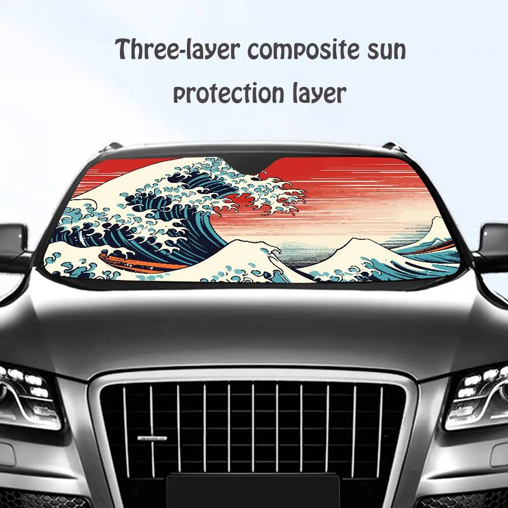 Японский солнцезащитный козырек для автомобиля Great Wave Art, солнцезащитный козырек на лобовое стекло, персонализированный блок с изображением, защита от УФ-лучей