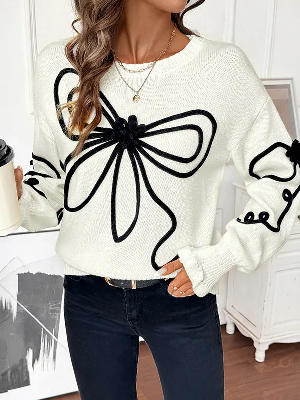 

Loose Long Sve Knitted Sweater Women's Autumn Winter round Ne Overhead Knot Top Comfortable Polyester Fiber