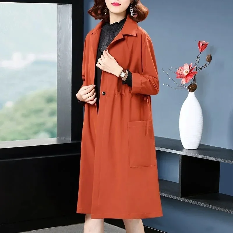 Women's Trench Coat 2024 New Spring Autumn Korean Loose Windbreaker Large Size Casual All-Match Overcoat Mother Long Jacket 4XL