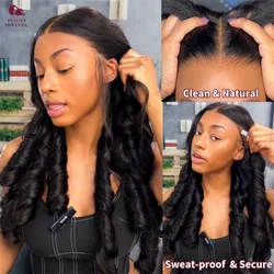 Beautyforever 13x4 Elastic Drawstring Glueless Wig Human Hair 3D Body Wave Bye Bye Knots Wear and Go Glueless Lace Front Wig