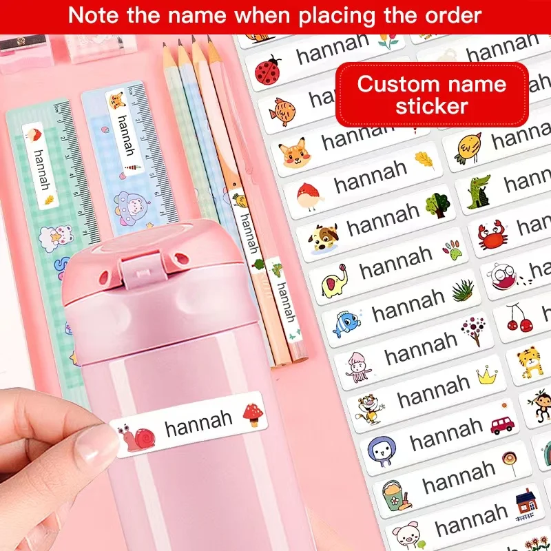 

Детские наклейки с именем на заказ, персонализированные для школьных принадлежностей и бутылок с водой - водонепроницаемые прочные съемные этикетки, наклейки «сделай сам»