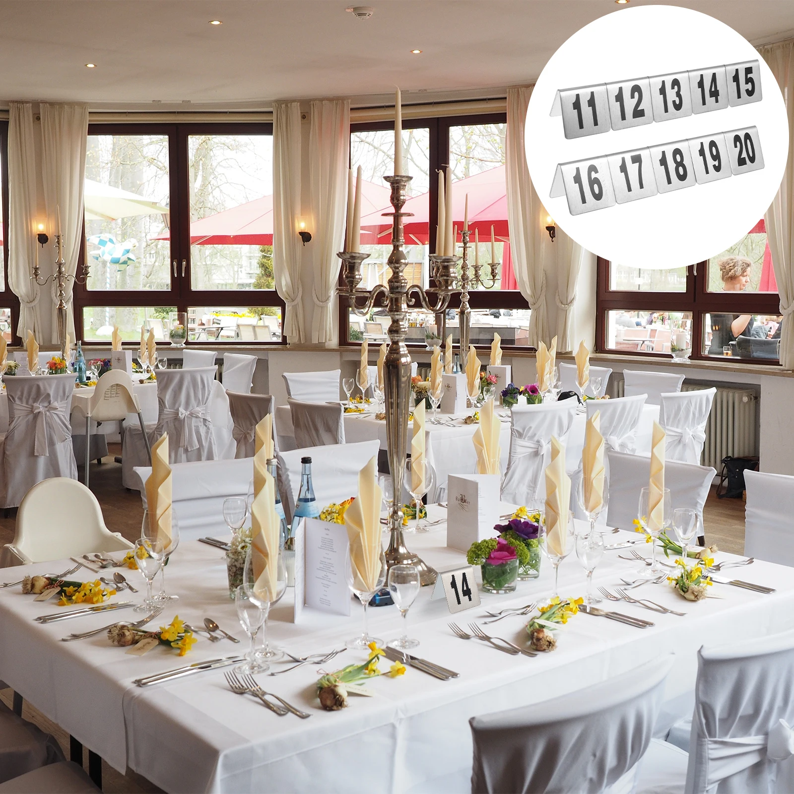 

10pcs Stainless Steel Tabletop Plate Restaurant Desktop Number Sign Silver Table Number Banquet Reception Event Seat