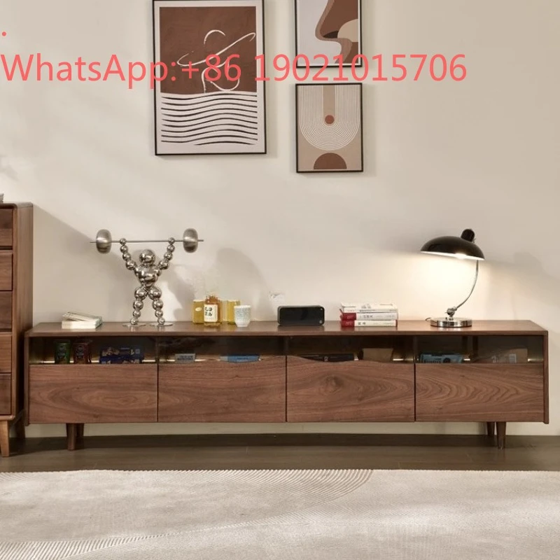 LXY black walnut TV cabinet combination solid wood audio-visual storage drawer cabinet