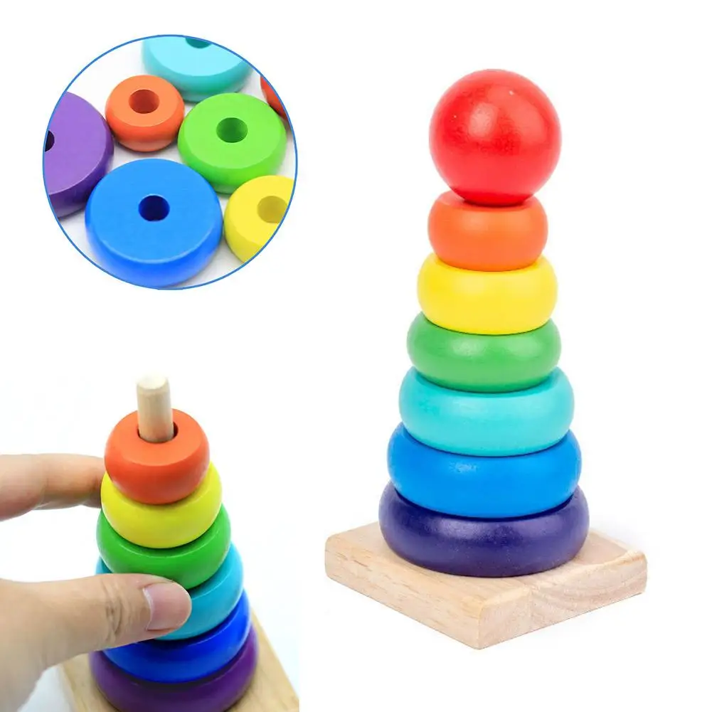 Rainbow Stacker Wooden Educational toys Rainbow Tower Stack Up Blocks Ring Folding Cup Early Education Toys for Children Gifts