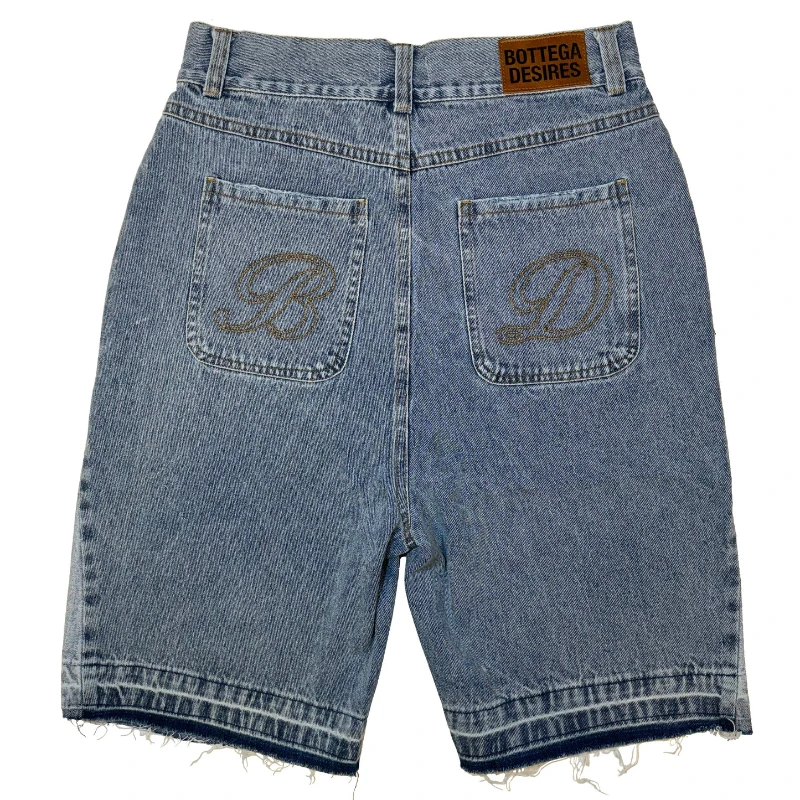 Pantalones cortos de mezclilla Retro para hombre, Shorts con borlas lavadas, patrón bordado del alfabeto, estilo Harajuku, Hip Hop, versátiles, Unisex, Y2K