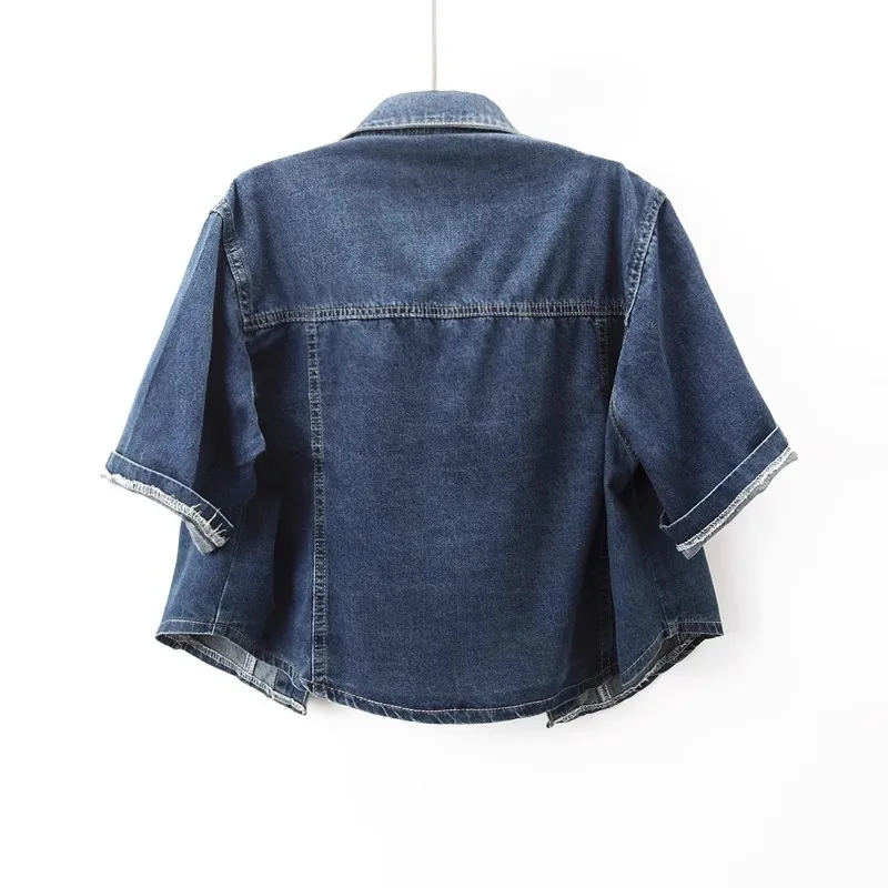 Veste en Jean Vintage à Manches Courtes pour Femme, Slim, Coréenne, Cowboy, Oupilled, Grande Poche, Printemps Été