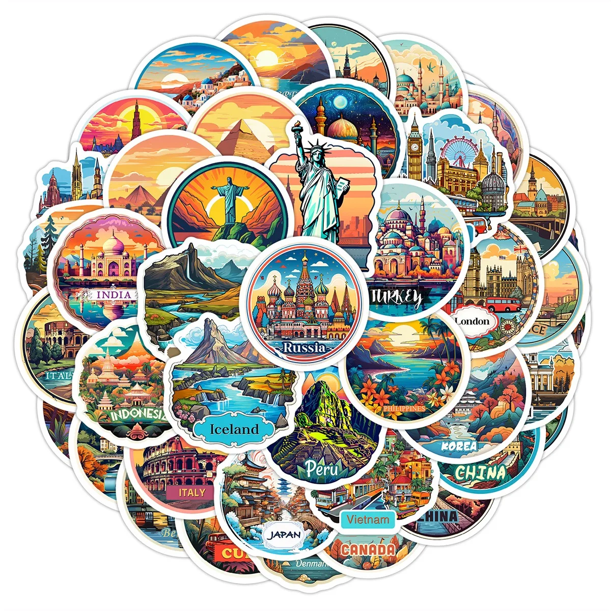 10/50PCS Famous Country City Building Travel Stickers Aesthetic For Laptop Water Bottle Luggage Suitcase Waterproof Vinyl Decals
