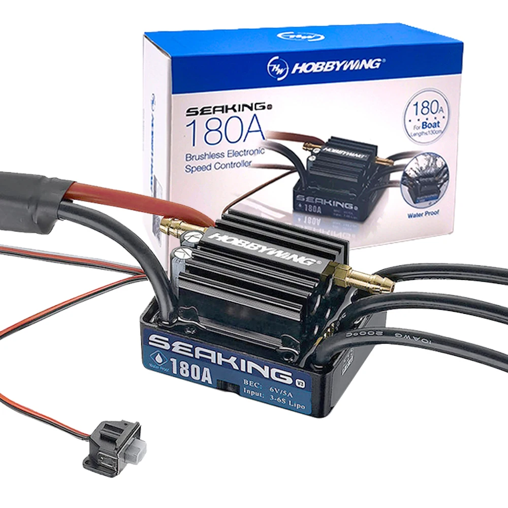 Hobbywing Brushless ESC SeaKing V3 Waterproof 180A 2-6S Lipo Speed Controller 6V/5A BEC for RC Racing Boat
