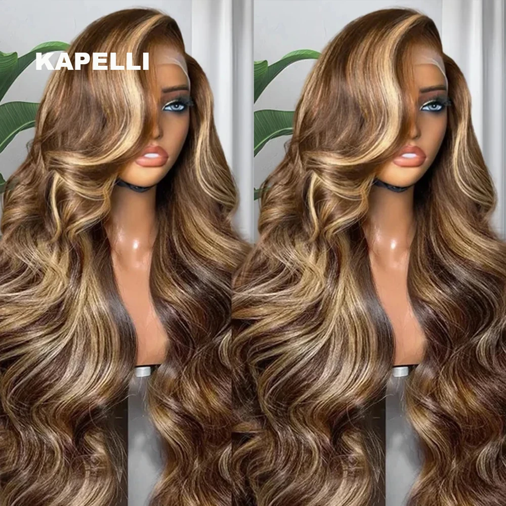#P427 Highlight Pre Colored Body Wave Human Hair Wigs 13x4 HD Lace Frontal Wig Honey Blonde Human Hair Lace Wigs 100% Raw Hair