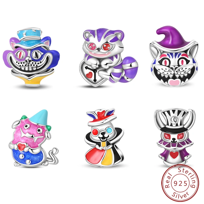 

Очаровательные бусины из стерлингового серебра 925 пробы, волшебная серия, светящиеся фиолетовые бусины с изображением кота и кролика для изготовления браслетов своими руками, ювелирных изделий