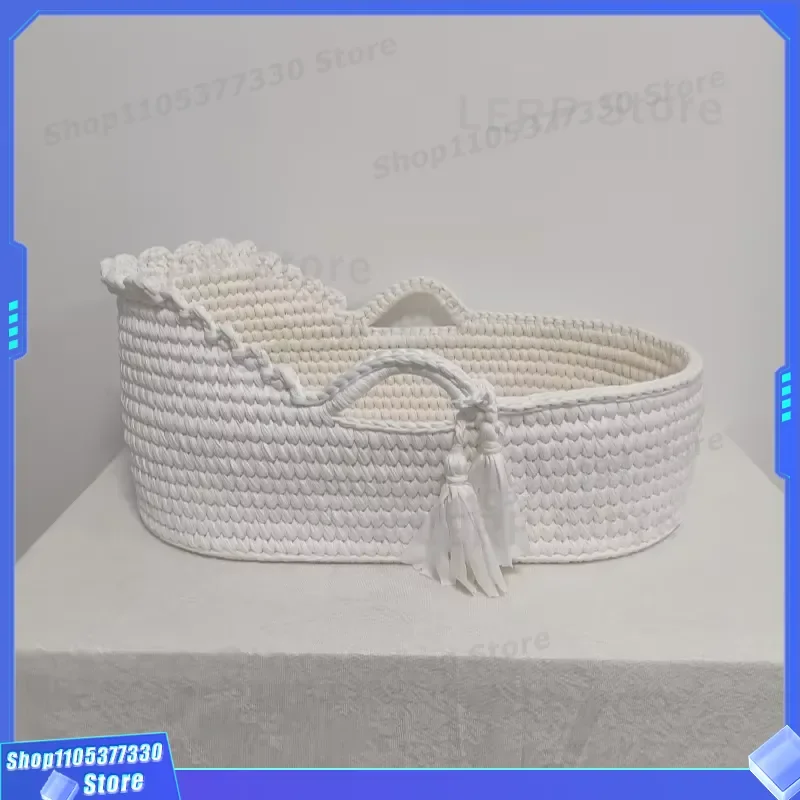 Hand Woven Moses Basket with Lace Eco Friendly Crib for Baby Bedroom Living Room Storage Natural Cotton Nursery Decor Gift