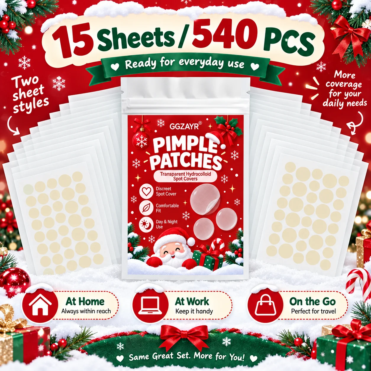 540PCS Transparent Hydrocolloid Pimple Patches, 15 Sheets Round Spot Covers, Mixed Sizes