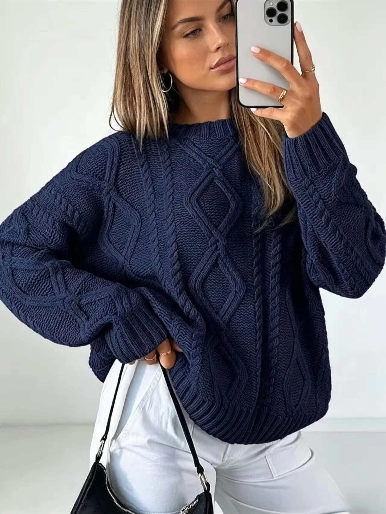 Women Cable Knit Sweater Oversized Loose Thick Warm Chunky Long Sleeve Pullover Crew Neck Knitwear Casual Cozy Winter 2026 New