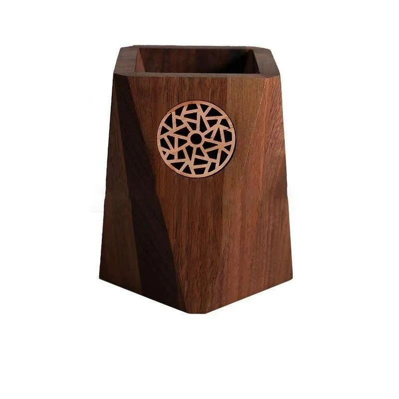 Desk Organizer Multiple Use Wooden Pen Holder Vintage Black Walnut Wooden Pencil Box Square Shape Durable Pen Container School