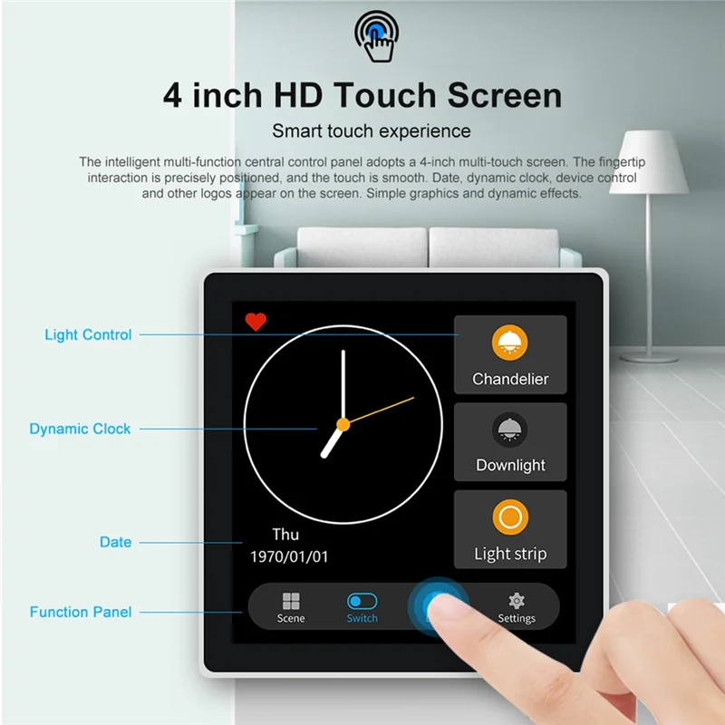 Tuya Smart Home Multiple Zigbee Smart Home Control Panel 4 Inch Switch Panel In-Wall Touchscreen Control for Home-EUplug