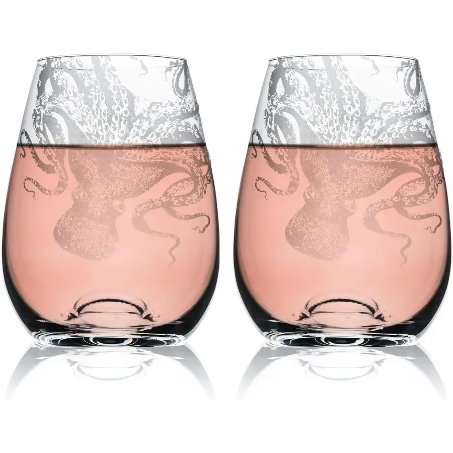 

Набор из 2 бокалов для вина Lucy the Octopus без ножек | Набор хрустальных стаканов для питья без свинца ручной работы для красного вина или белого вина