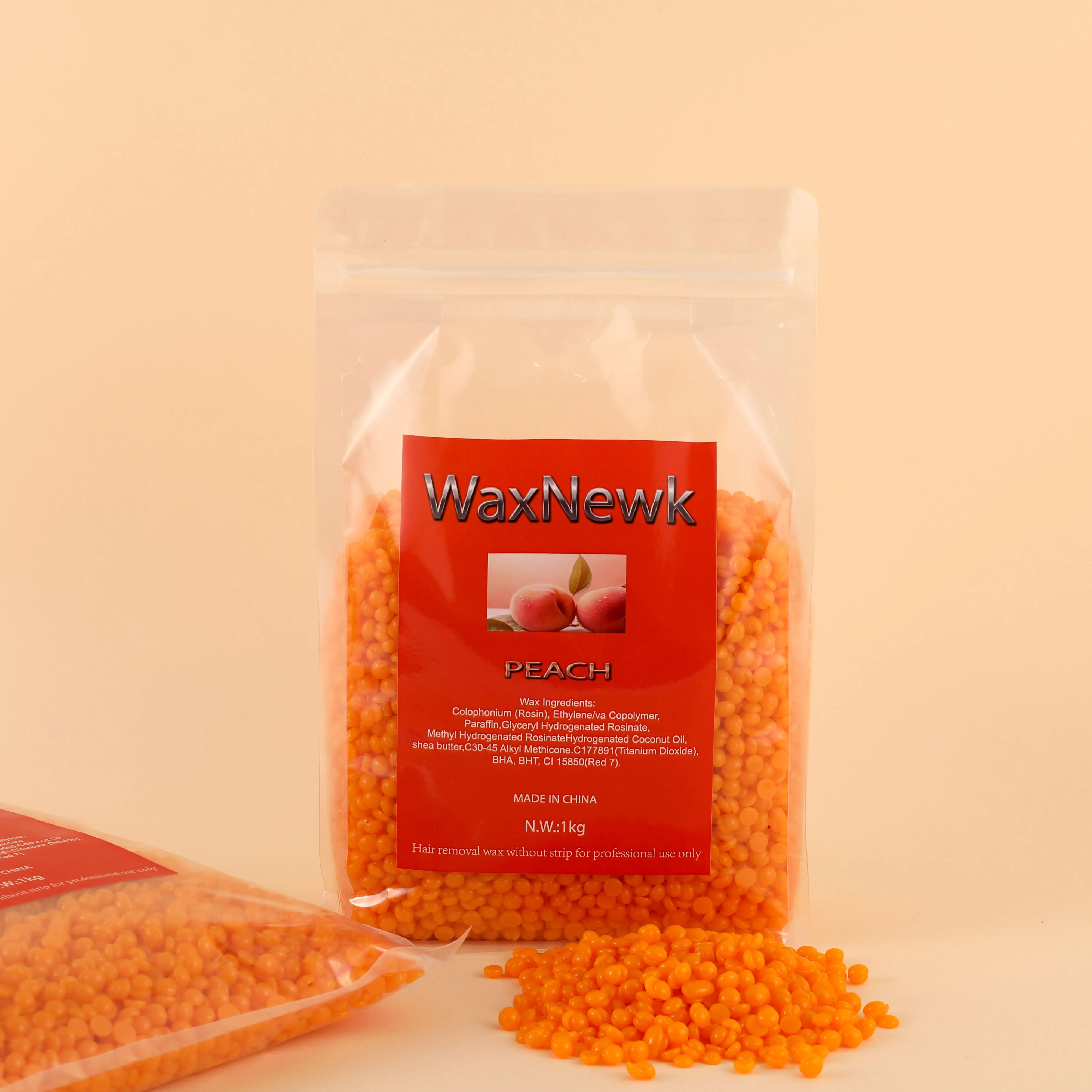 WaxNewK peach wax Private label 1KG 2.2LB Hair Removal Beans dry fast depilatory hard wax 1000g brazilian wax