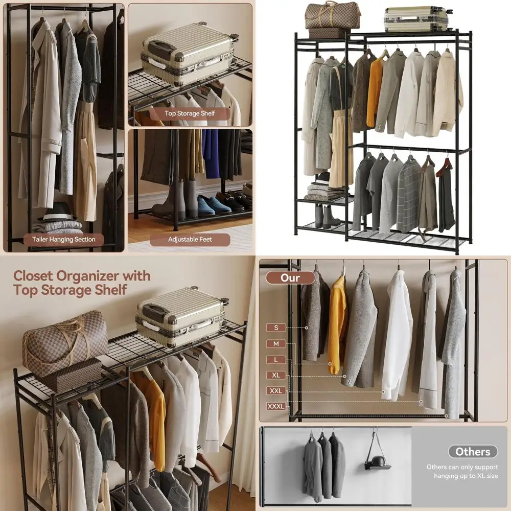 

Space-Saving Freestanding Closet Organizer with Hanging and Storage for Bedrooms