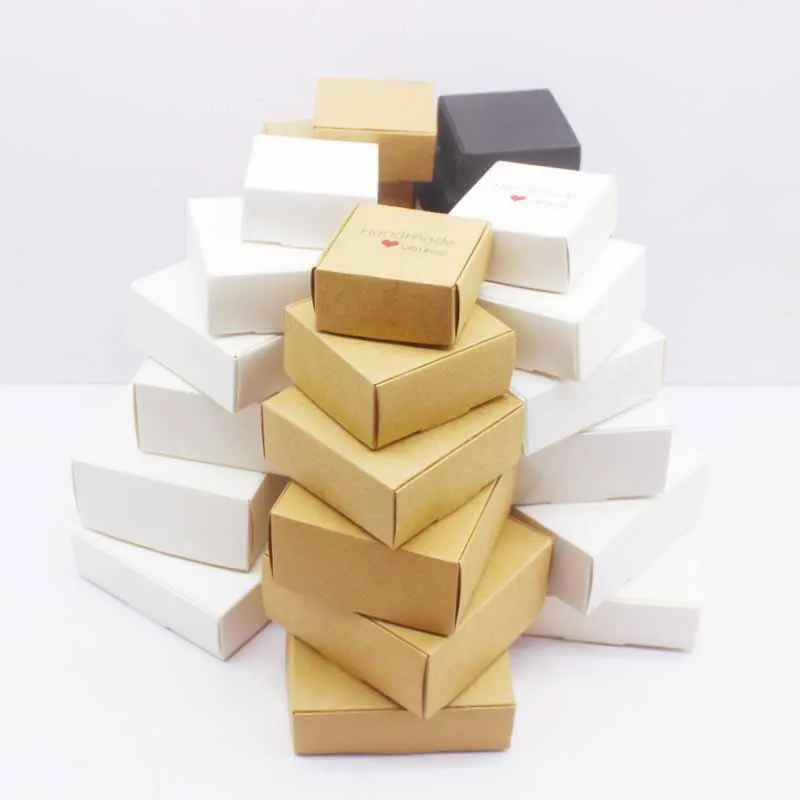 10pcs handmade gift packaging with multiple sizes, white kraft paper, black box, Christmas packaging, packaging box