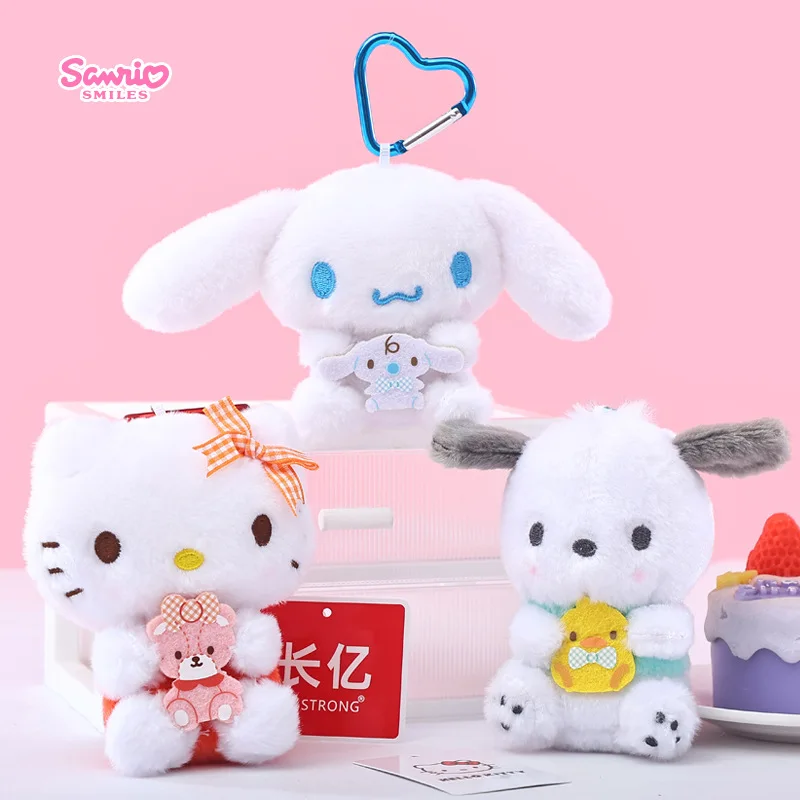 Genuine Sanrio Hello Kitty Kuromi Melody Pachacoo Cinnamoroll Stuffed Toy Pendant Cute Plush Toys Keyring Keychain Birthday Gift