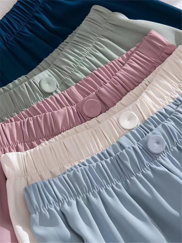 

Sun Protection Ice Silk Wide Leg Pants Women's Drape Slimming Straight Casual Cool Pants Commute Style High Waist Long Pants