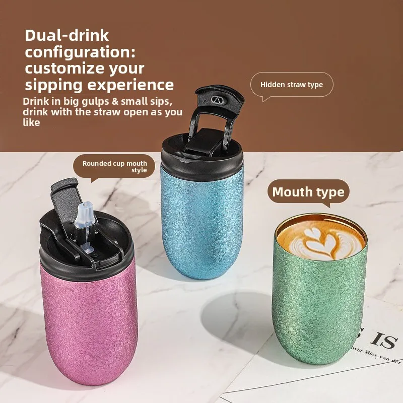 Eggshell Water Cup With Lid And Stainless Steel Straw,Double Layer Pure Titanium Insulated,Crystal,U-shaped Beer Mug