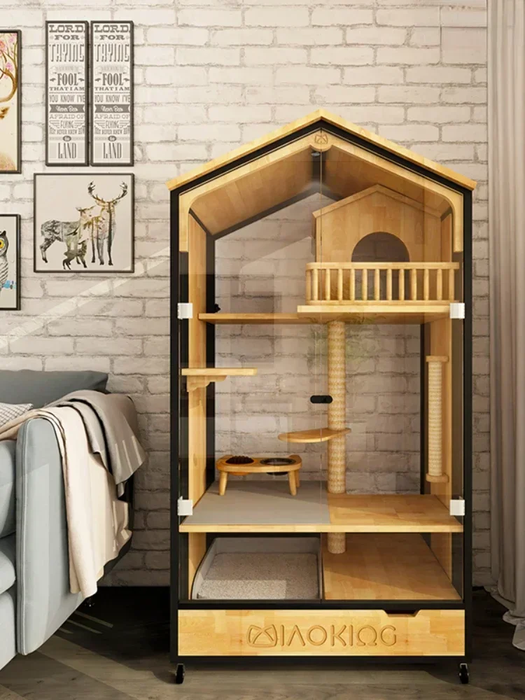 Villa Solid Wood Cat Cage Large Household Pet Shop with Toilet Cat House Cat Cabinet
