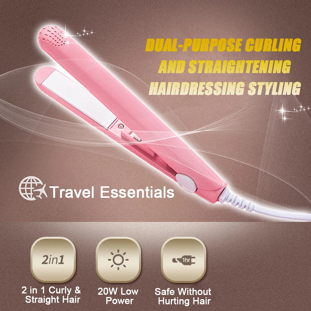 New Travel Hair Styling Tool Mini Hair Straightener Small Power Curling Irons Girls Air Bangs Portable Gift Splint Flat Iron