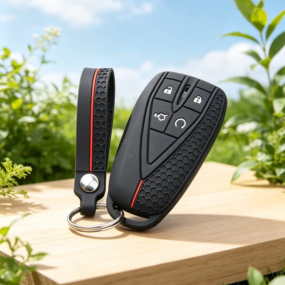 Silicone Key Holder Cover With Keychain Red‑Line Honeycomb For Changan UNI‑T UNI‑K CS35 CS55 CS75 Plus UNI‑V Oshan Z6 X5 X7 Plus