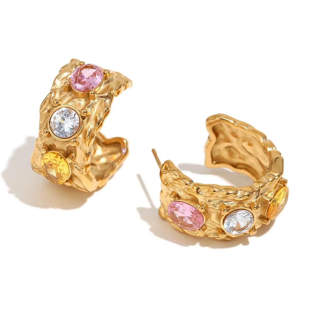 MamacitaSlay luxe soirée fête étincelles cubique zircone cerceaux en acier inoxydable boucles d'oreilles femme 18K plaqué or bijoux