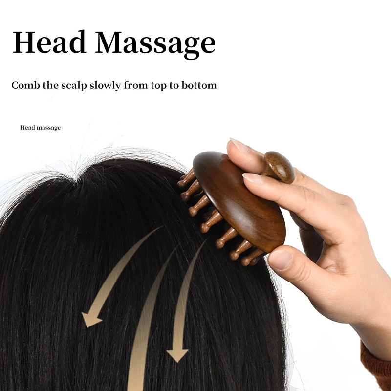 Multi-Functional Wood Therapy Massage Comb Scalp Head Massager Natural Sandalwood Circular Tooth Guasha Scraping Body Massager