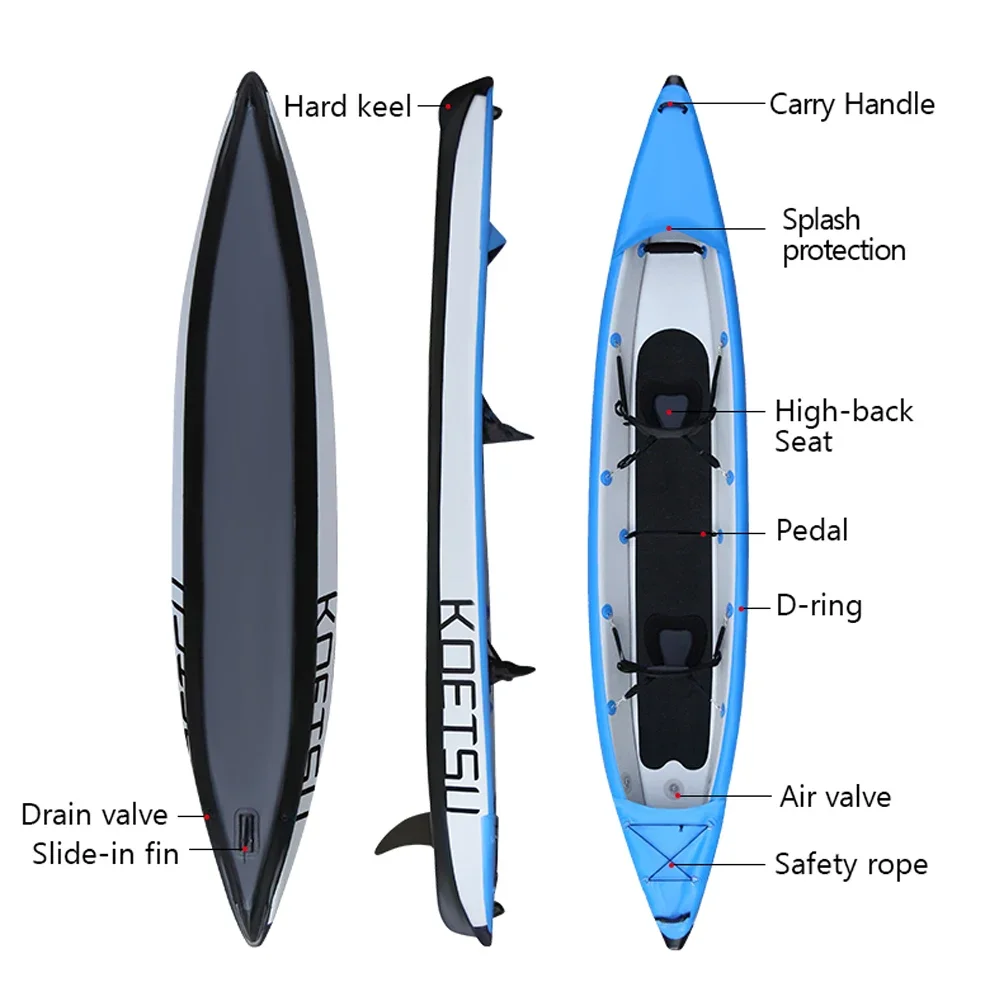 1-2 คน Inflatable PVC Kayak ตกปลาเรือแคนู Dinghy สําหรับกีฬาทางน้ํา Professional Surfing Rafting Touring พายเรือคายัค