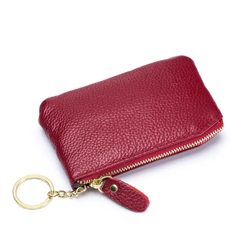 Ultra-thin Cow Leather Women Coin Purse Cowhide Zipper Wallet Retro Key Holder Small Money Bag Keychain Simple Card