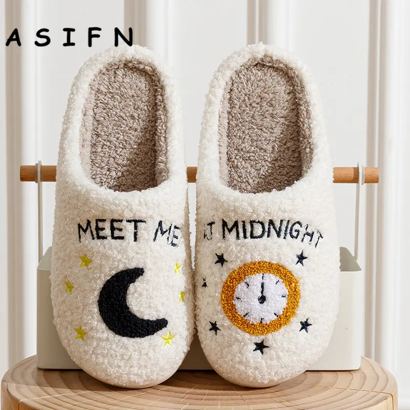 

Winter Fashion Women's Slippers Cozy Comfort Meet Me At Midnight Slides Soft Sole Anti-slip Moon Houseshoes Fans Gift