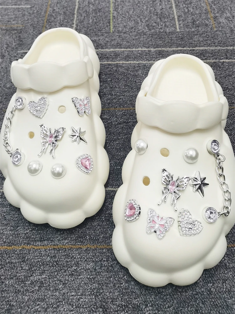 16-teiliges Schmetterling-Schuh-Charms-Set: DIY-Ketten-Accessoires, silberne Herz- und Stern-Clog-Schuh-Schnallen, abnehmbare Bling-Schuhclips – Detail 9