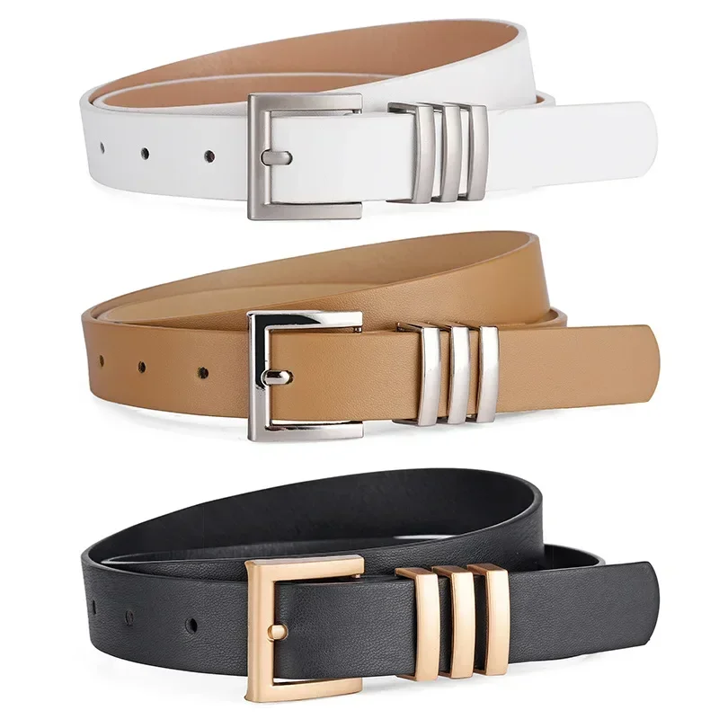 2025 New Fashion Gold Silver Square Pin Buckle Belts Women Black Brown Waistband Dress Jeans Shirt Coat Clothes Adjustable Belts