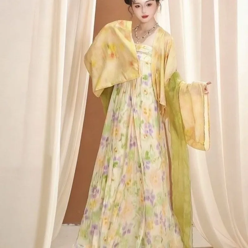 2026 Little Tang style Hanfu women's chest-length skirt antique floral dress spring and summer new