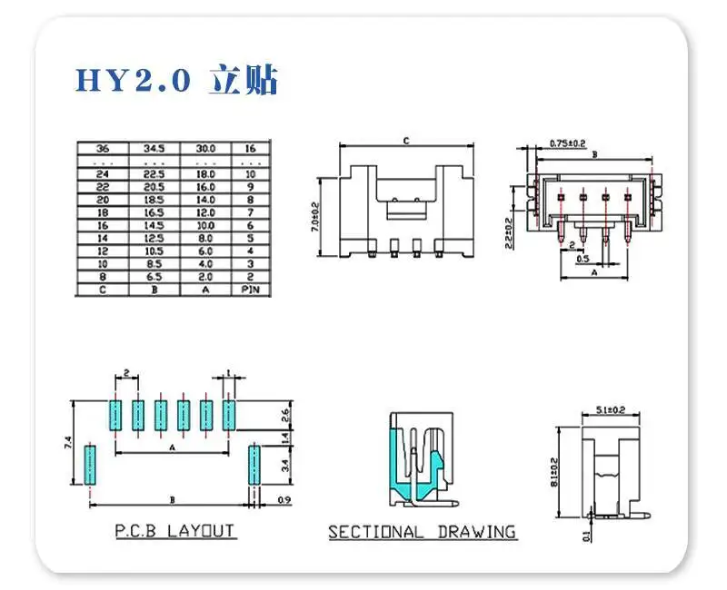 600~800 Stück HY2.0 Horizontal- und Vertikalmontage-Steckverbinder 2P 3P 4P 5P 6P 7P 8P 9P 10P SMD-Buchse 2mm Hochtemperaturbeständig – Detail 2