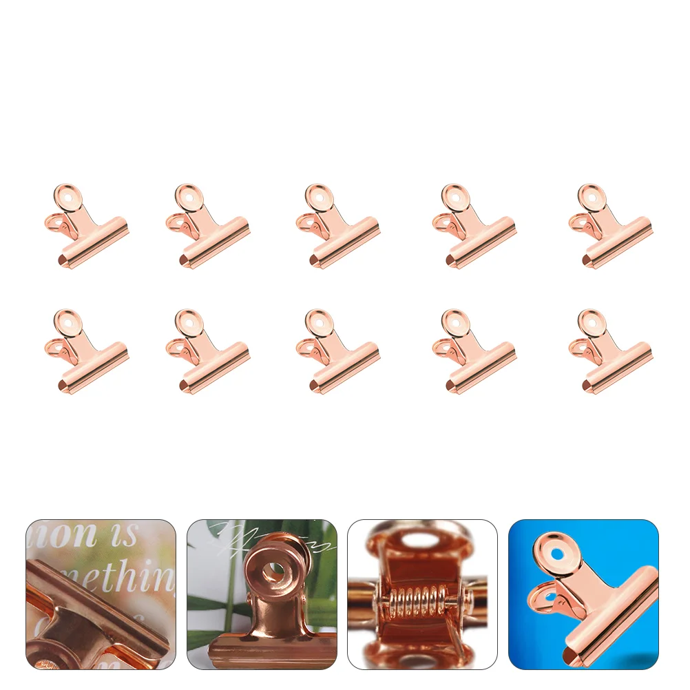 10 Pcs Curve Shaping Clip Paper Clips Document Binder Clamps Rose Gold Hinge Metal Grip Stainless Steel Multifunctional