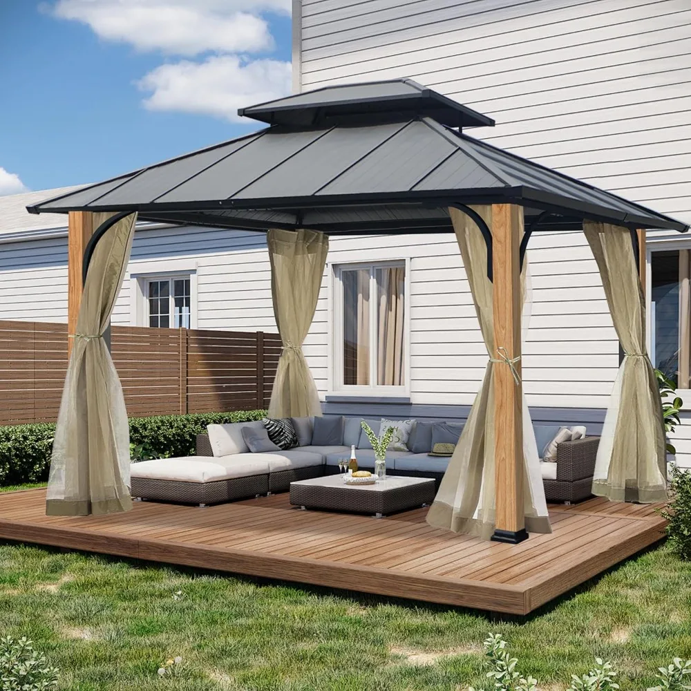 

10x12 ft. Outdoor Insulated Hardtop Gazebo for Double Roof for Shade and Rain,Block UV,Heat and Sound Insulation Patios,