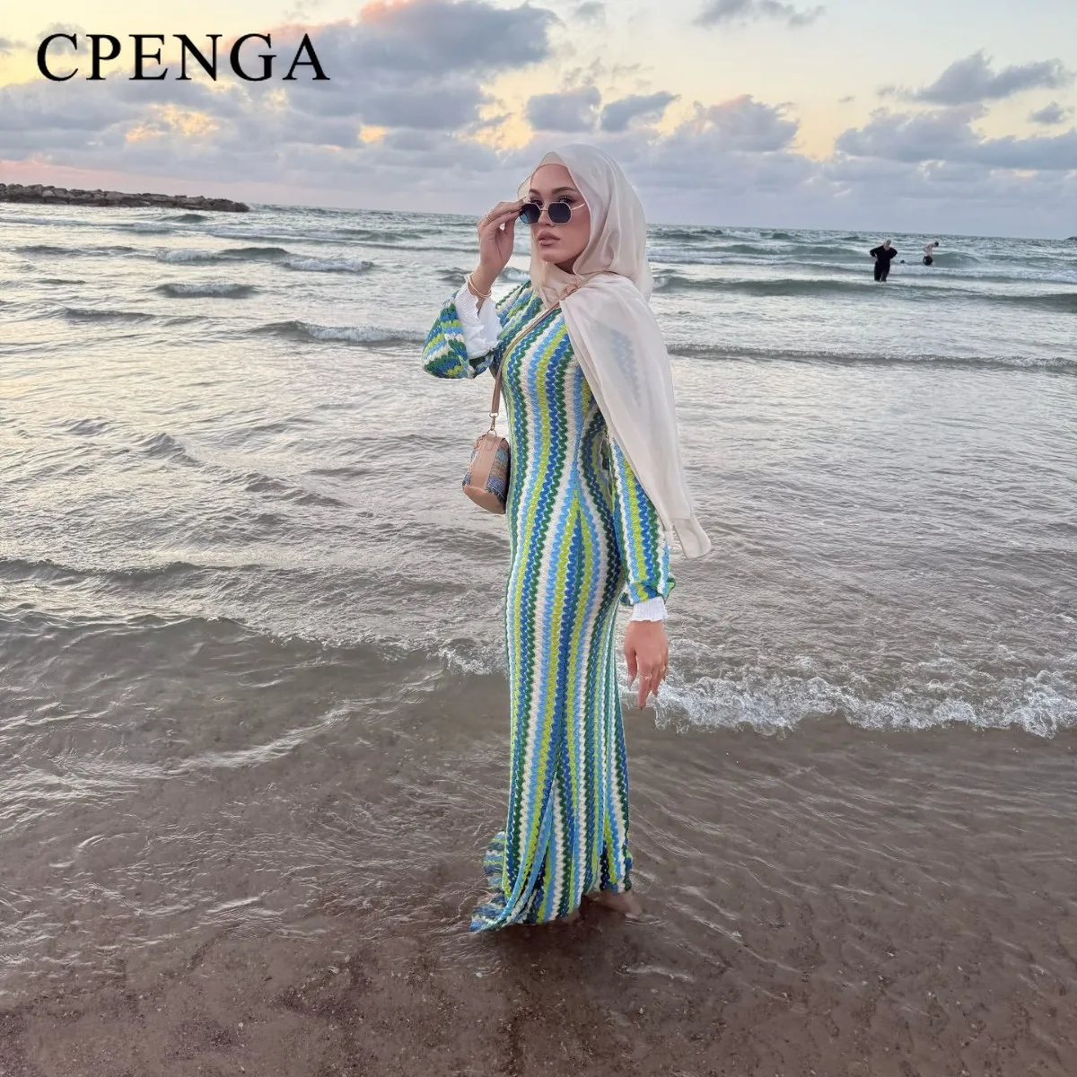 Dubai Abaya Striped Knit Double Layer Long Sleeve Muslim Fashion Summer Elegant Modest Kaftan Gown