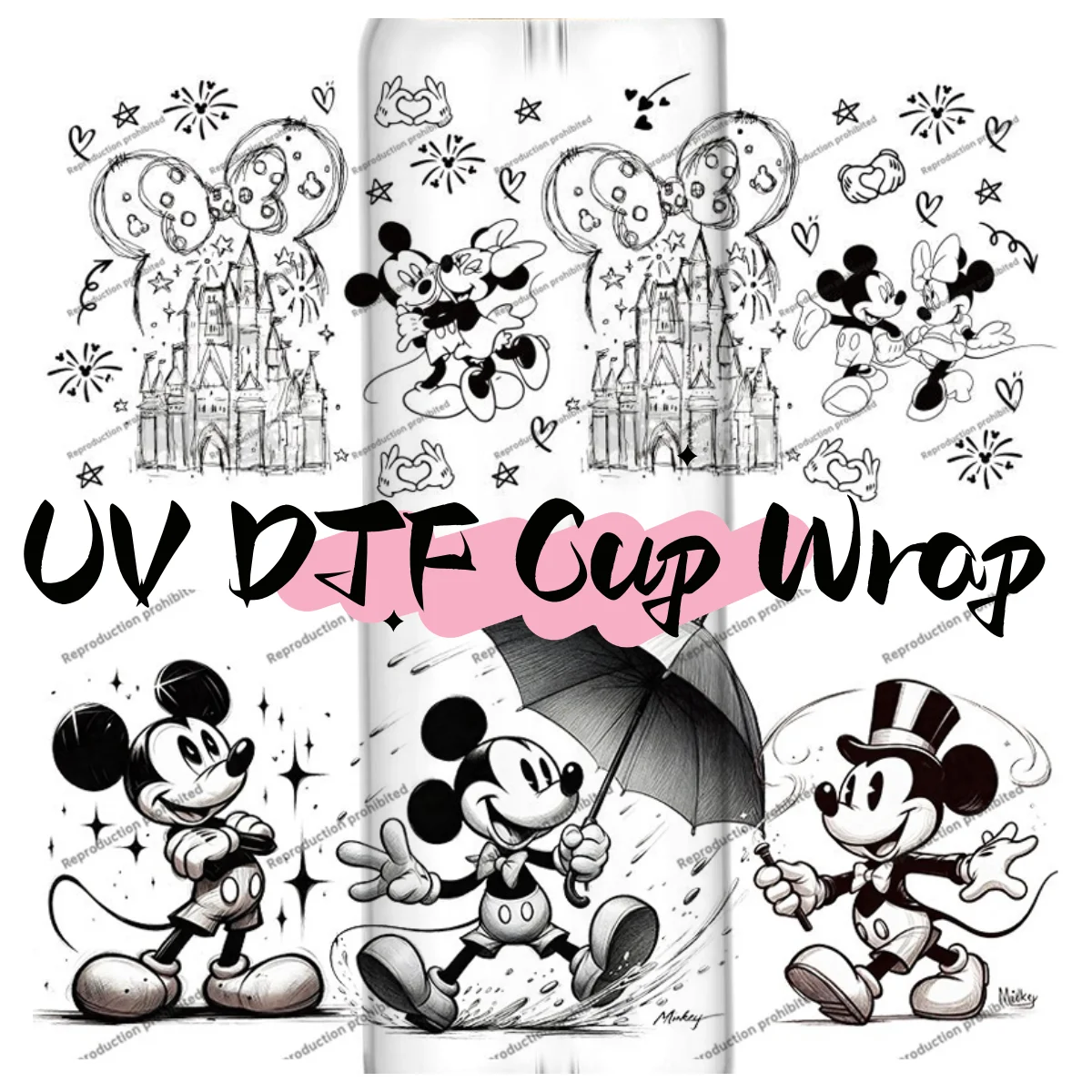 

Винтажные обертывания чашек Mickey UV DTF для 16 унций, водонепроницаемые наклейки для переноса UVDTF, наклейки для очков, чашек, сделай сам, подарочная наклейка на кружку