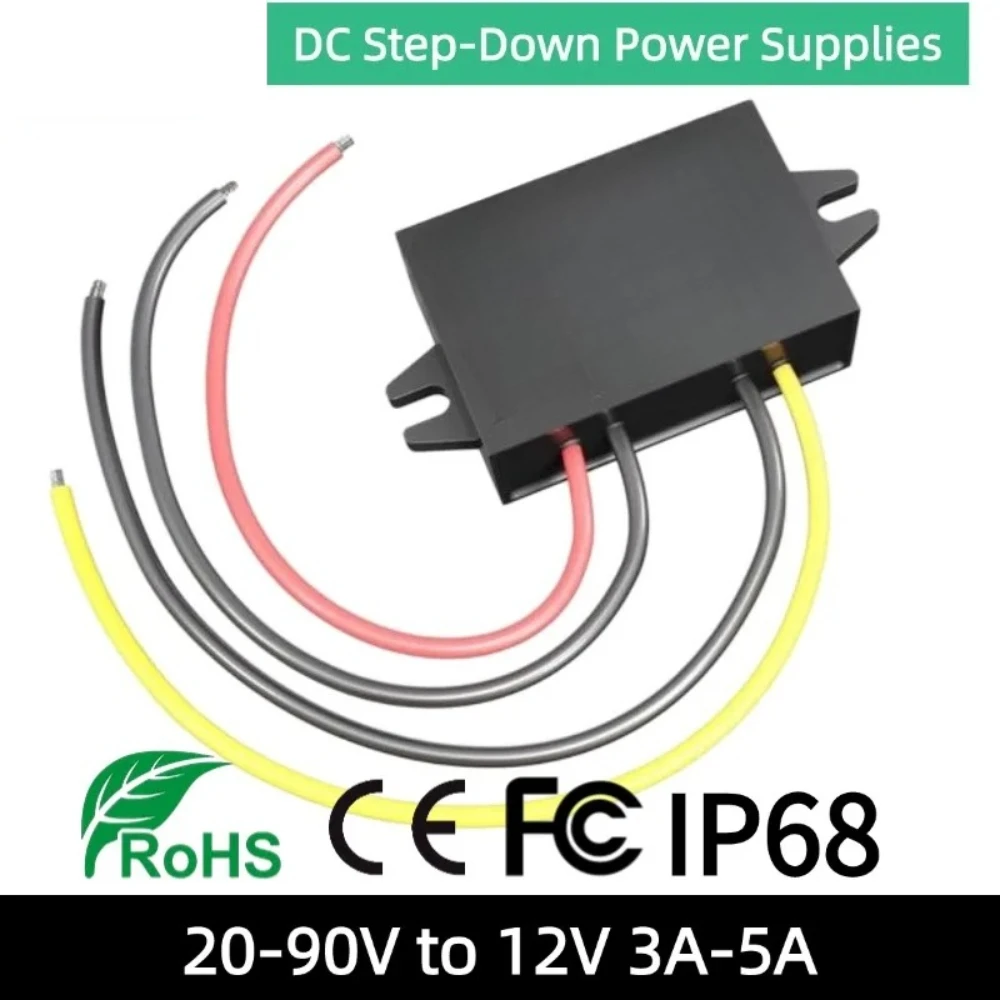Step Down Buck 20-90v DC DC Converter Reducer 24v 36v 48v 60v 72v to 12v 3A 12v dc Voltage Regulator for Golf Cart Car Device CE